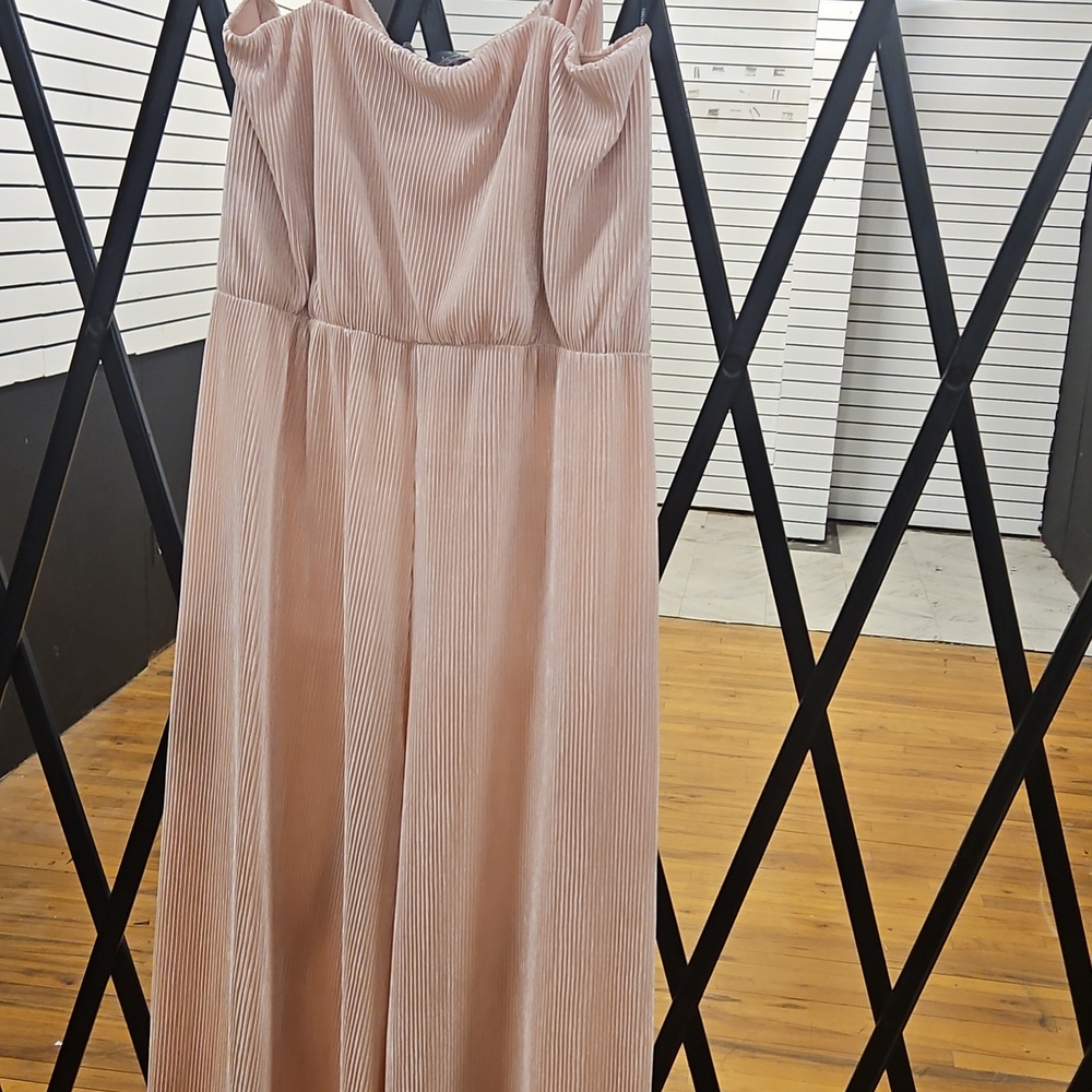 Pleated Satin Jumpsuit in Blush
